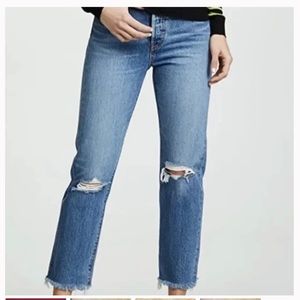 Levi’s Premium Wedgie Straight Copped Jeans Ripped Knee Frayed Hem Button Fly-28